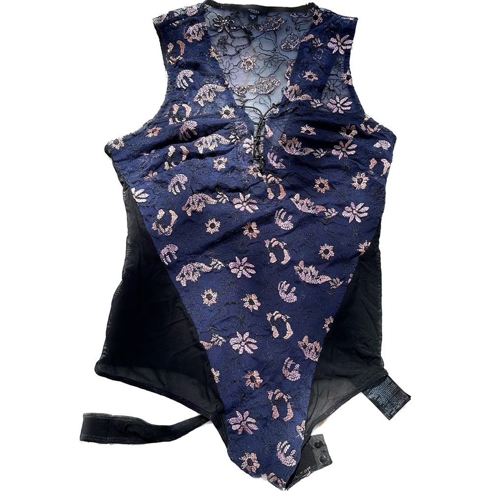 Guess 🌸 Blue Bodysuit with Pink Floral embroidery and back back, size: Medium💫 - Picture 4 of 8